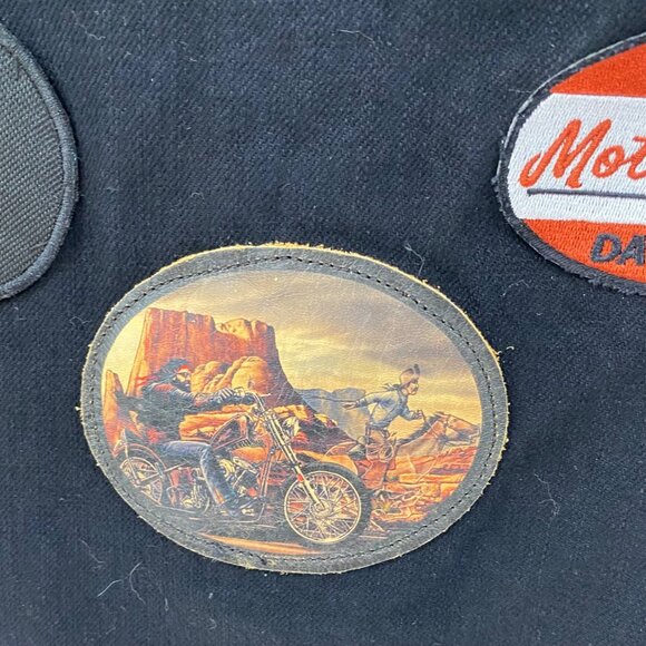 Dream Apparel Black Denim Biker Vest W/ Patches & Buttons Laced Sides Size L - Picture 11 of 16